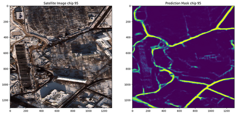 Moscow satellite image and accompanying prediction of roads